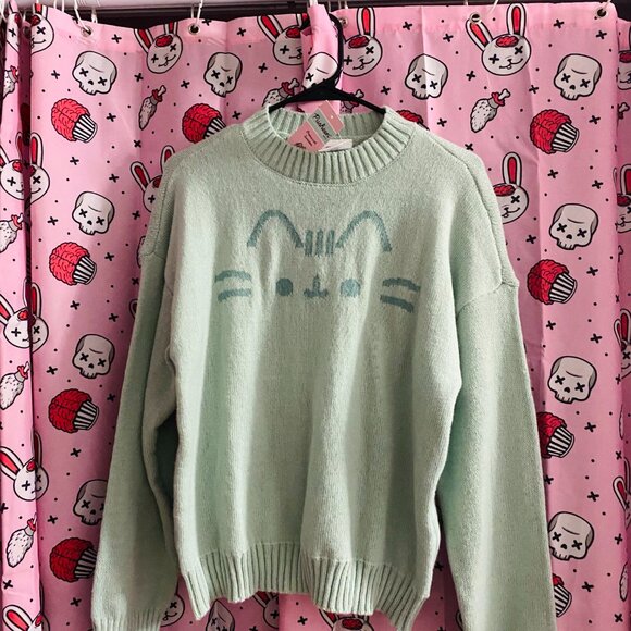 ♡SOLD♡ Pusheen Box winter 2024 exclusive mint green sweater oversized xs - Picture 11 of 12